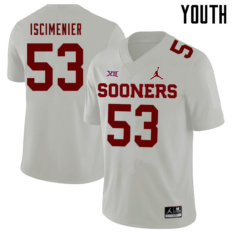Jordan Brand Youth #53 Jared Iscimenier Oklahoma Sooners College Football Jerseys Sale-White - Click Image to Close